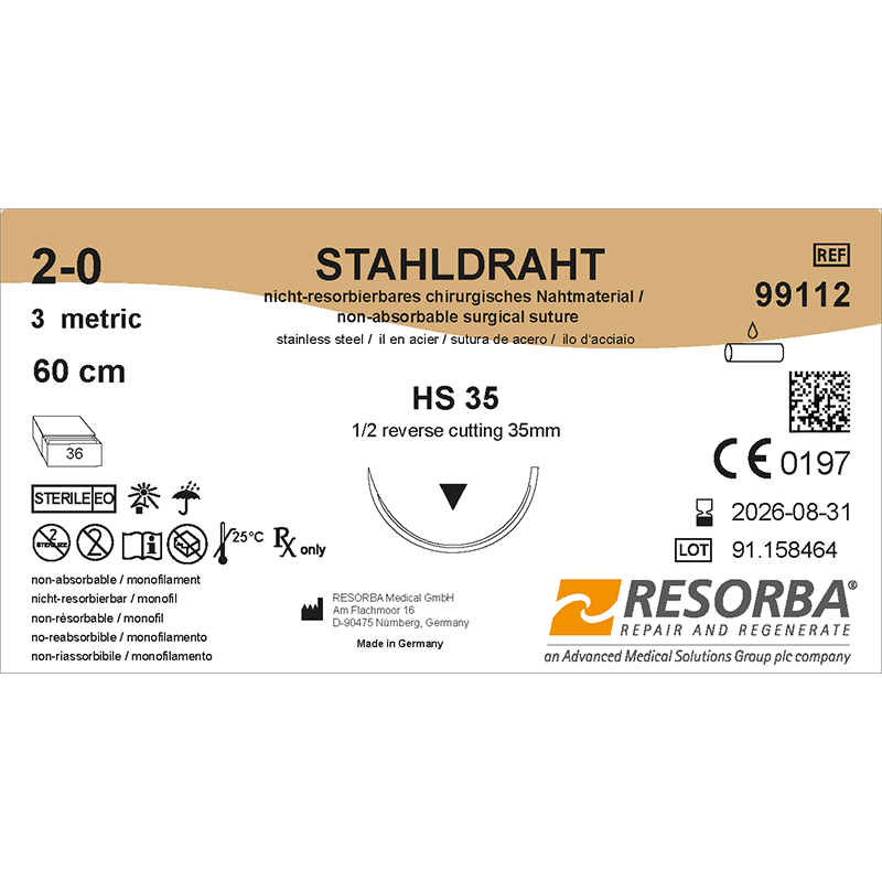 Нержавіюча сталь USP2-0, довжина 60см, зворотньо-ріжуча голка 35мм, 1/2 кола